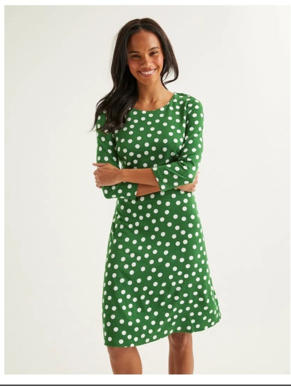 Boden Theodora ponte dress green polka dot retro modest quirky teacher size 14L